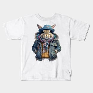 Rabbit wearing a jacket cap and a scarf Kids T-Shirt